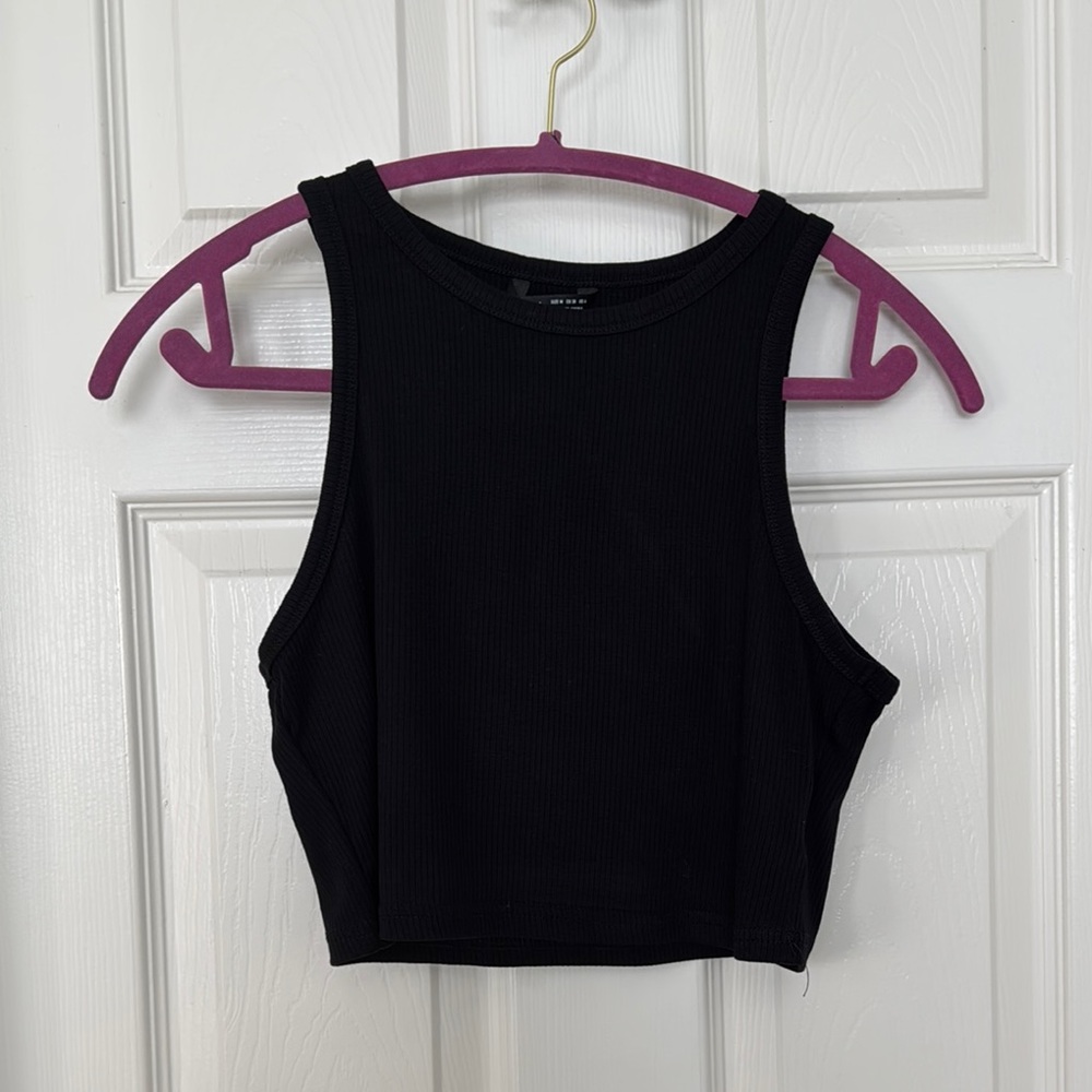 Shein m Black Ribbed Crop Top